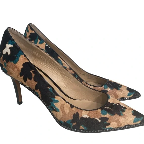 Coach Smith Beadchain Heels Floral Pointed Toe Haircalf Stiletto Pumps Sz 10 - Picture 5 of 9